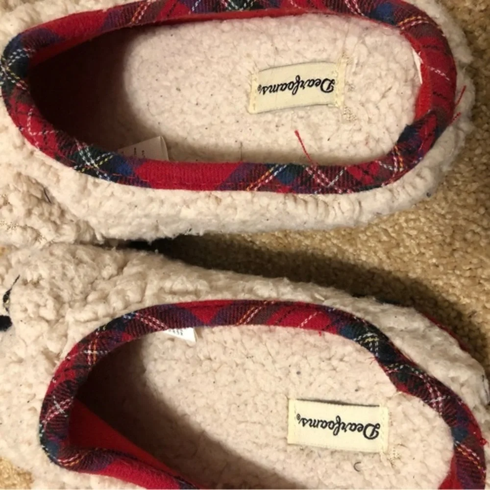 Dearfoams Lil Bear slip on fuzzy Christmas slippers kids size 2/3‎ Sherpa